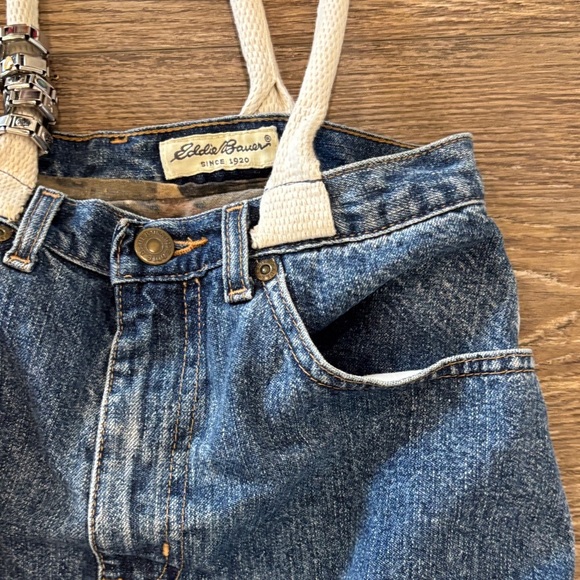 Upcycled Denim Tote Bag with White Straps using Eddie Bauer Jeans - Picture 5 of 10